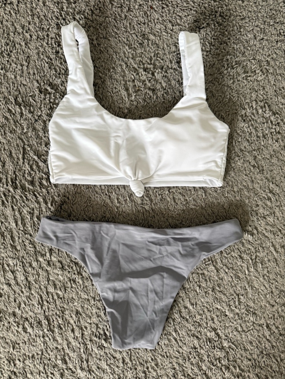 Women’s Two-Piece Bikini Set - White Top & Gray Bottom